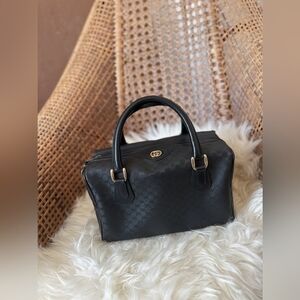 Gucci Vintage Boston Bag – Black Monogram Canvas w/ Gold Hardware